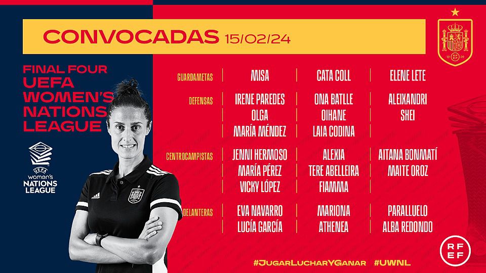 Esta es la lista para la final four de la UEFA Women's Nations League
