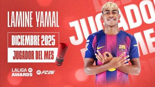 Lamine Yamal repite como Mejor Jugador de LALIGA EA SPORTS en diciembre